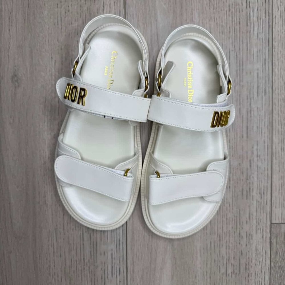 Dior White Leather Logo Strap Sandals